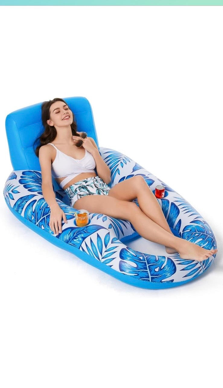 Tropical Inflatable Pool Lounger with Headrest & Cup Holders