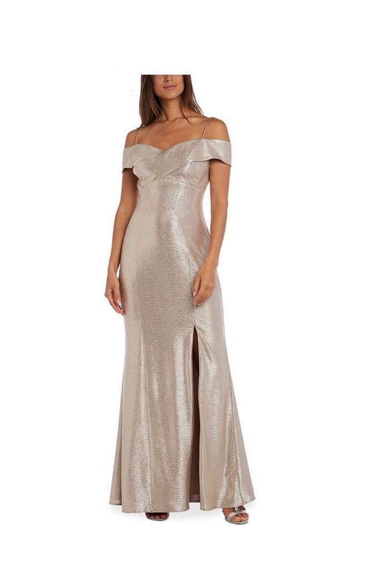 Women's Off-Shoulder Metallic Gown – Gold, Size 6