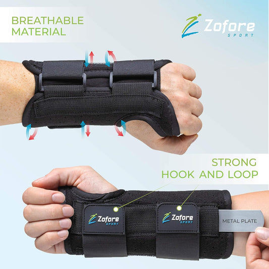 ZOFORE SPORT Carpal Tunnel Wrist Brace Support with 2 Straps and Metal Splint Stabilizer - Helps Relieve Tendinitis Arthritis Carpal Tunnel Pain - Reduces Recovery Time for Men Women - Left (L/XL)