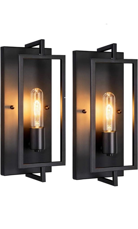 Modern Industrial Wall Sconce Set – Matte Black Finish (Set of 2)